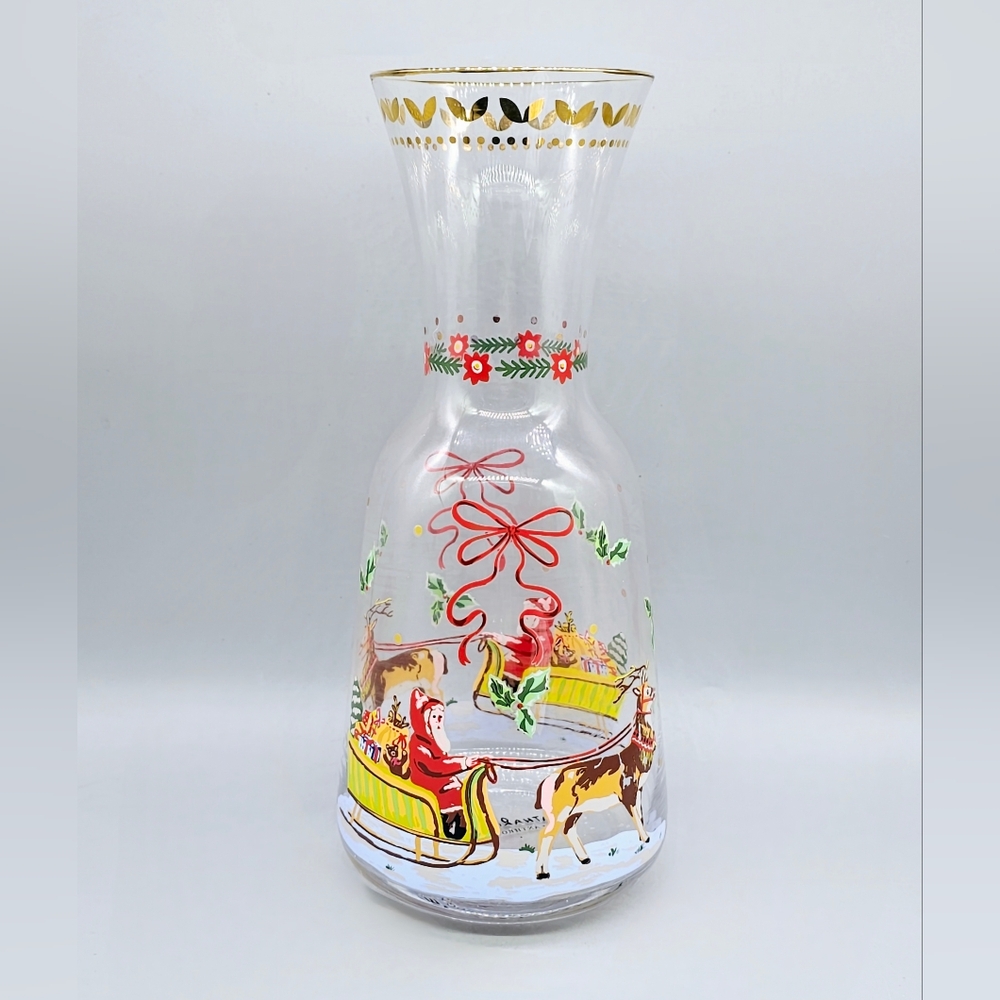 Anthropologie Nathalie Lete Christmas Santa Sleigh Carafe 57 oz